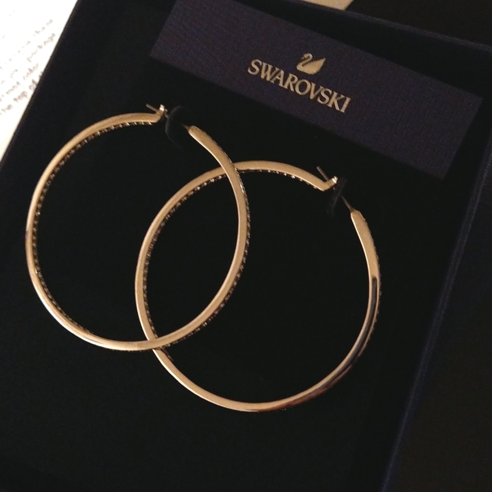 Swarovski silver hoop earrings with rhinestones